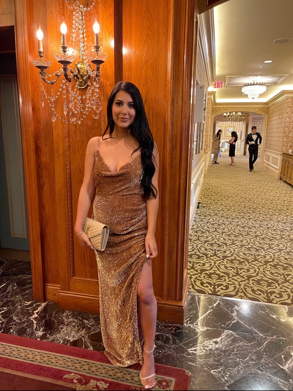 Retrofete Gold Sequin Cowl Slip Dress